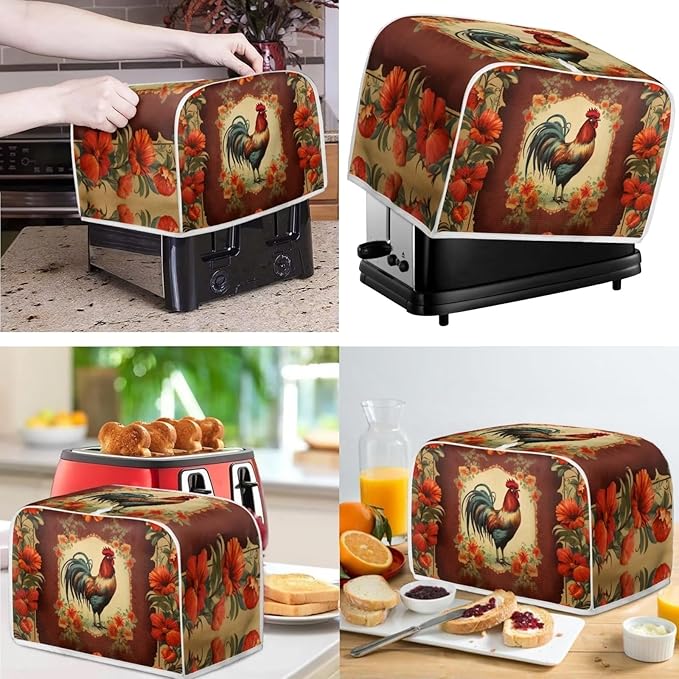 Vintage Chicken Rooster Flower Pattern Appliance Covers Set Washable Kitchen - Image 2