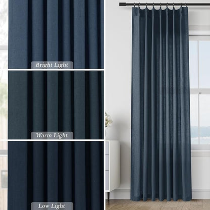 Denim Blue Pinch Pleated Linen Curtains 96 Inch Length 2 Panels - Image 4