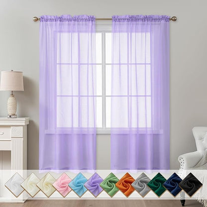 Purple Sheer Curtains 72 Inches Long, Privacy Semi Sheer Curtains by ABLUEN