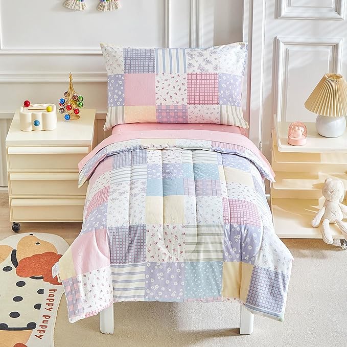 Joyreap 4 Piece Cotton Toddler Bedding Set- Colorful Flowers Patchwork Design - Image 3