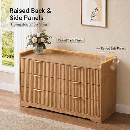 ourpic fluted modern 6 drawer dresser for bedroom showing dimensions