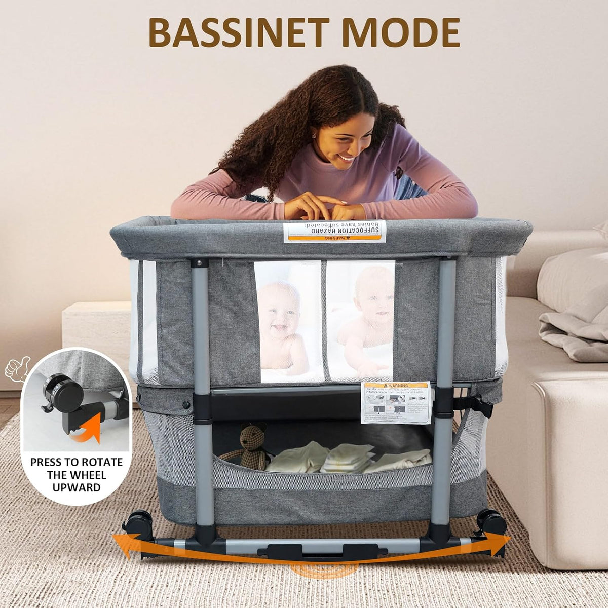 twin bassinet for 2 babies, rocking double bassinet on a desk or shelf