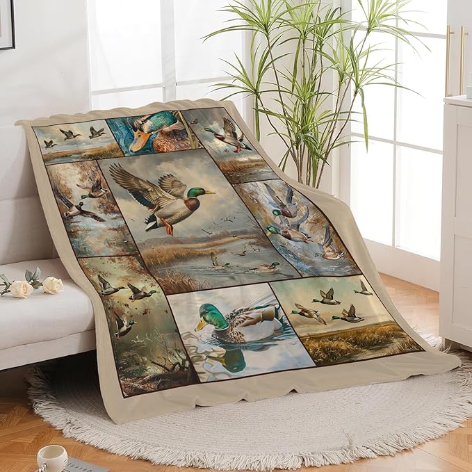 Wild Duck Blanket Mallard Ducks Throw Blanket Wildlife Flannel Stuff Merch Cozy - Image 7