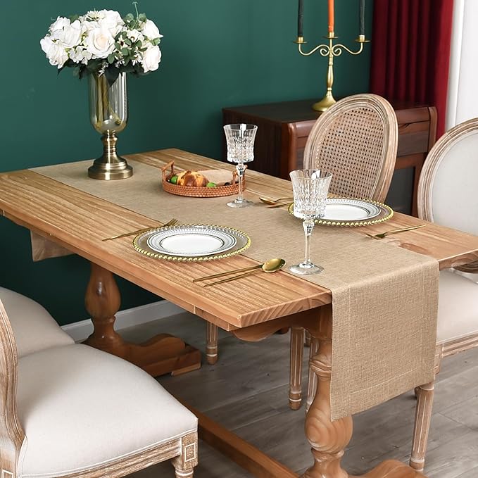 NEWISHER Farmhouse Rustic Table Runner Solid Flaxen Rectangular Table Runners - Image 2
