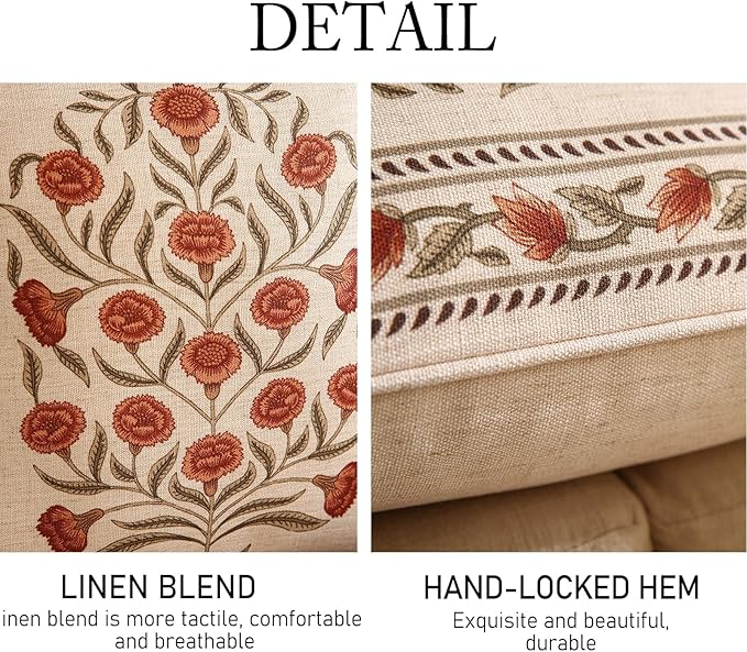 ISAENNE Design Linen Square Vintage Throw Pillow Covers 18"x18", Brick Red - Image 4
