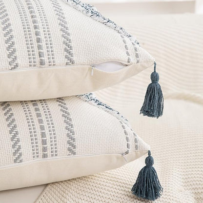 Boho Throw Pillow Covers 12x20 Set of 2 Cotton Woven Tufted Farmhouse Lumbar - Image 2