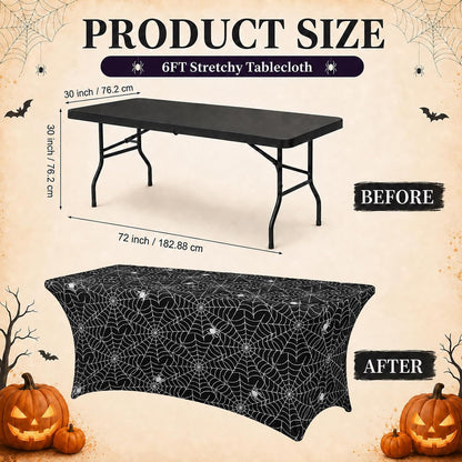 Lawnldyll 2Pcs Halloween Tablecloth 6 FT Spiderweb Spandex Table Cover