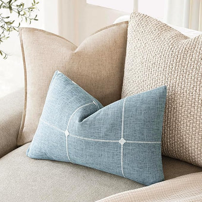 Foindtower Pack of 2 Decorative Faux Linen Jacquard Check Throw Pillow Covers - Image 5