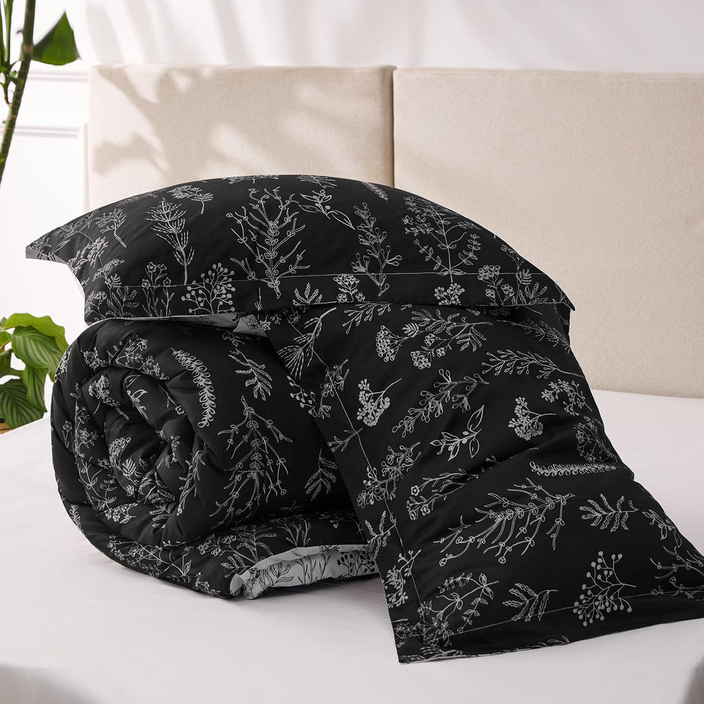 Bedsure Queen Comforter Set - Black Bed Set, 3 Pieces Cute Floral Bedding, 1 ...