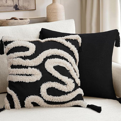 Adabana Black and Beige Pillow Covers Decorative Tufted Abstract Throw Pillows - Image 5