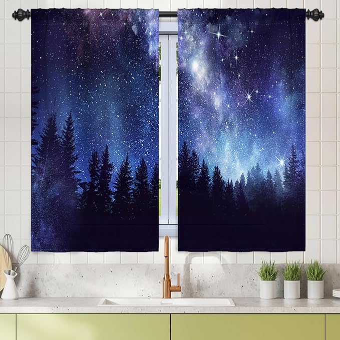 Renaiss 26 x 45 Inch Starry Night Sky Blackout Curtains Twinkle Star Forests by Renaiss
