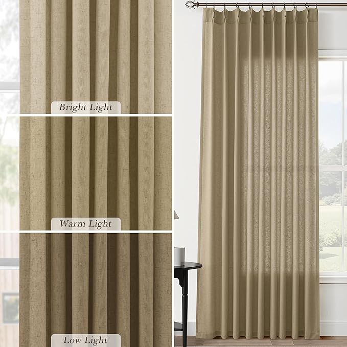 Linen Brown Pinch Pleated Linen Curtains 84 Inch Length 2 Panels - Image 4