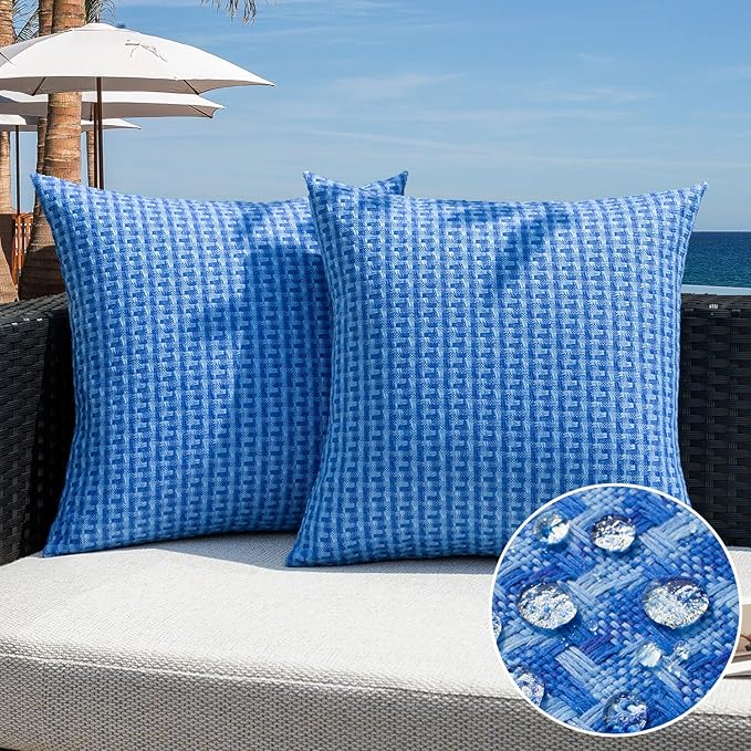 Kevin Textile Outdoor Waterproof Throw Pillow Covers Pack of 2 Weaving Texture by KevinTextile