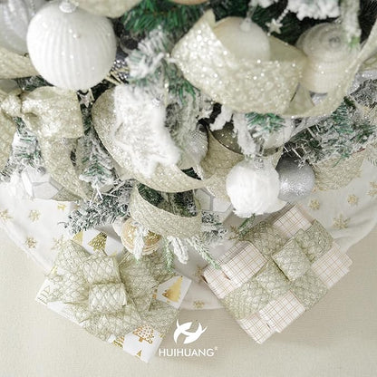 HUIHUANG Champagne Wired Ribbon 4 inch Glitter Christmas Tree Ribbon Diamond - Image 5