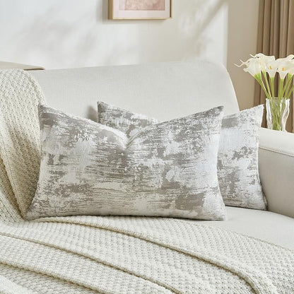 FUTEI Grey White Decorative Throw Pillow Covers 12x20 Inch Set of 2, Soft Faux by FUTEI