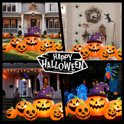 8FT Long Halloween Inflatables Pumpkin Outdoor Decorations, Halloween Blow Ups Inflatable Pumpkin for Yard, Garden, Lawn with Witch Hat