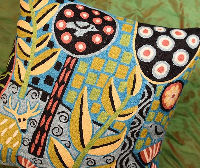 Turquoise Tree of Life Throw Pillow Cover Karla Gerard Plant Pillowcase Deer - Image 5