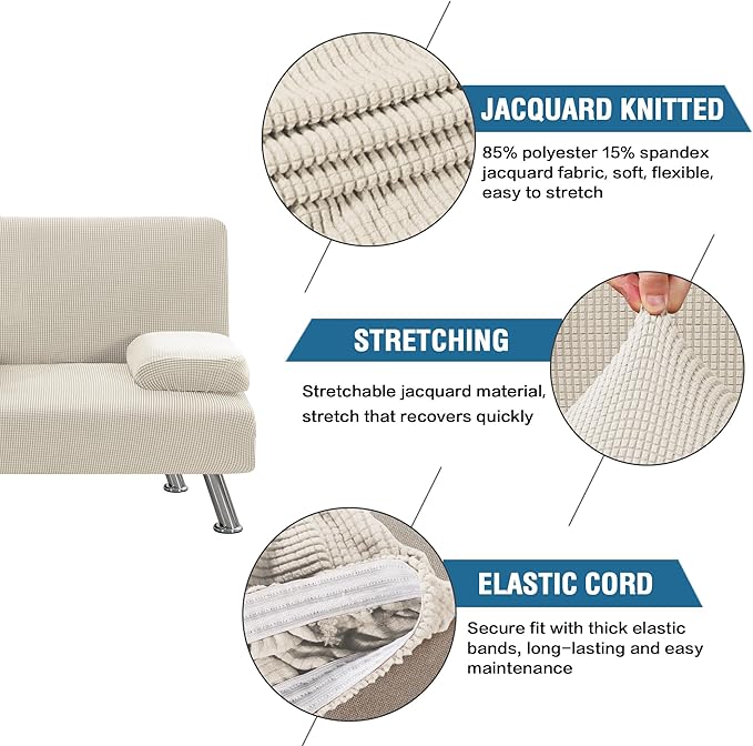 H.VERSAILTEX 4 Pieces Stretch Futon Covers Sofa Bed Slipcover - Image 4