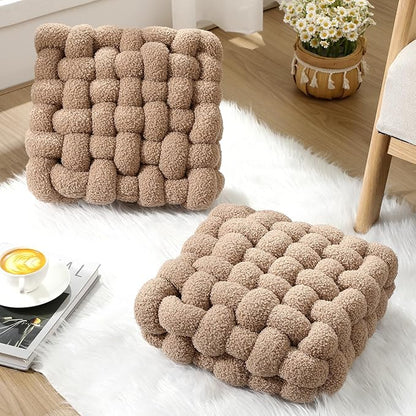 Wenqik 2 Pcs Knot Pillows Square Knotted Plush Throws Soft Accent Pillows - Image 4