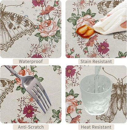70x108inches Floral Rectangle Tablecloth Red Rose Flower Butterfly Printed - Image 4
