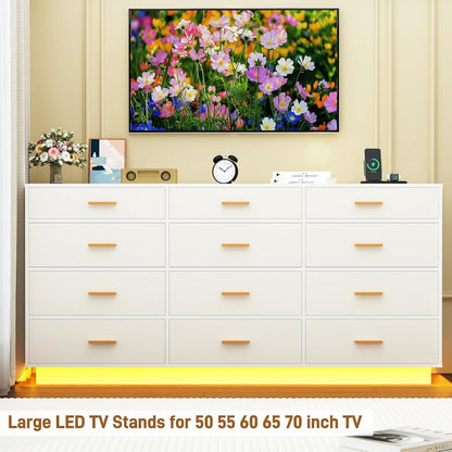 12 drawers dresser w/power outlets for bedroom, 63inch, front angle view
