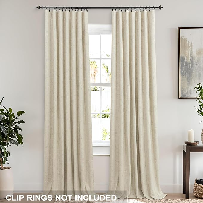 KOUFALL Extra Long 120 Inch Linen Blackout Curtains 10 FT Foot 10FT Length Tan - Image 3