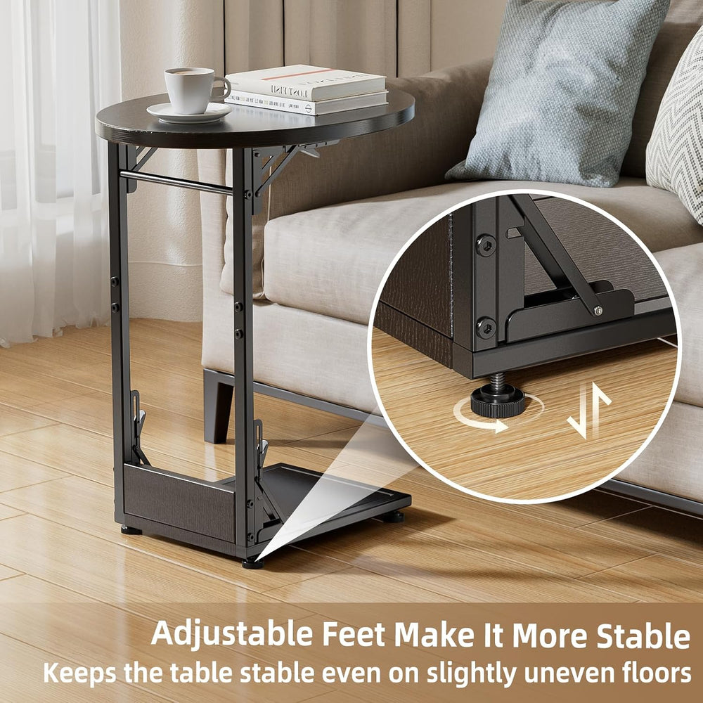 Elbourn Folding Side Table End Couch Tables, C-Shaped TV Stand for Sofa