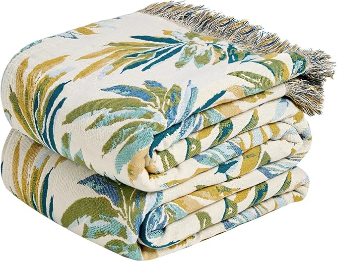 MSGKV Boho Throw Blanket for Couch Cotton Leaves Blanket 50"x60" Throws for by MSGKVHomeTextiles