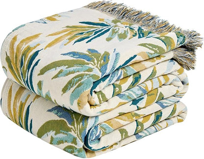 MSGKV Boho Throw Blanket for Bed Cotton 60"x80" Leaves Blanket Twin Size Couch by MSGKVHomeTextiles