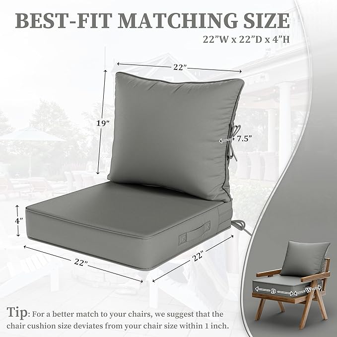Outdoor Seat Cushion Set 22 L × 22 W × 4 H Inch Waterproof & Fade Resistant - Image 2