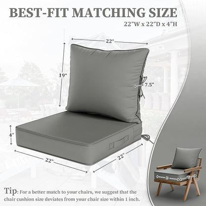 Outdoor Seat Cushion Set 22 L × 22 W × 4 H Inch Waterproof & Fade Resistant - Image 2