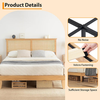 garvee bohemian king rattan bed led natural headboard on a desk or shelf