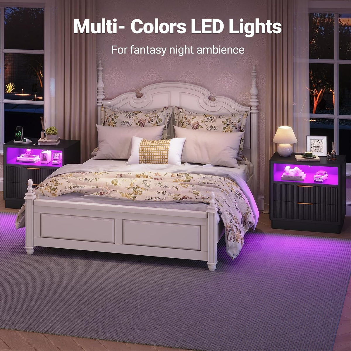 elyken 24" fluted nightstand, black led end table, front angle view