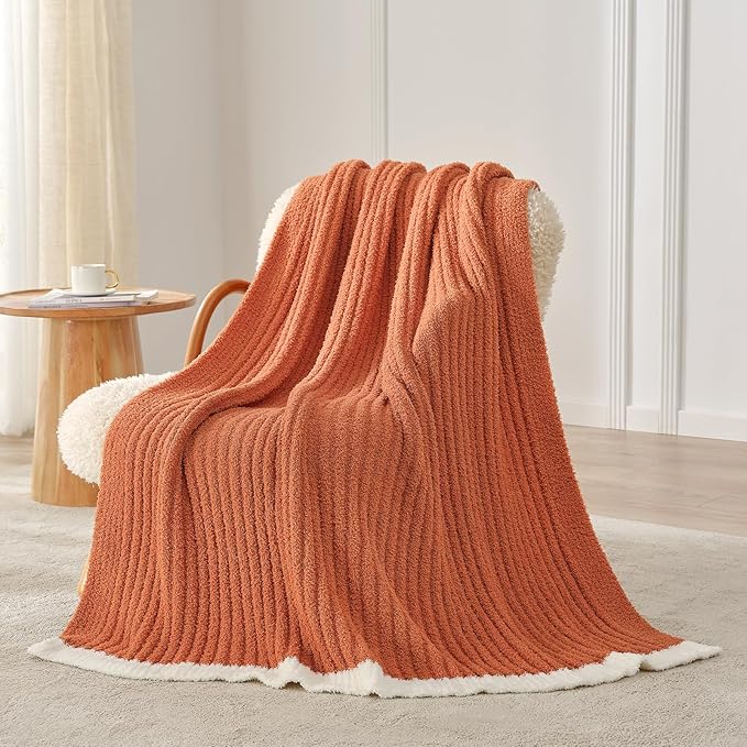 Snuggle Sac Ribbed Burnt Orange Fall Throw Blanket - Image 5