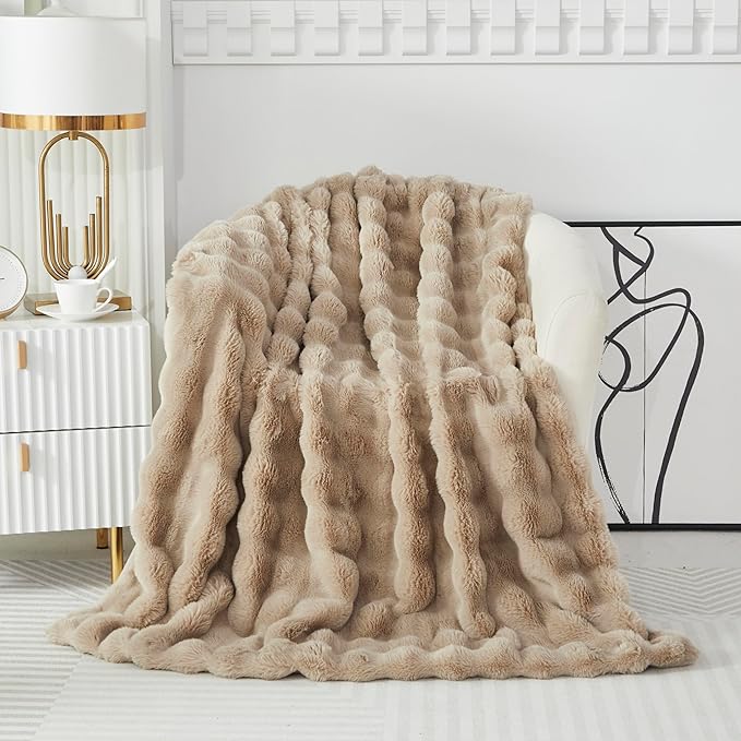Faux Fur Throw Blanket for Couch Cozy Fuzzy Soft Plush Thick Fluffy Fleece - Image 6