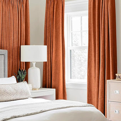 MIULEE Linen Curtains for Bedroom 100% Blackout Thermal Insulated Orange - Image 2