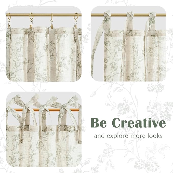 jinchan Floral Kitchen Curtains 24 Inch Linen Tier Curtains Christmas Decor - Image 8
