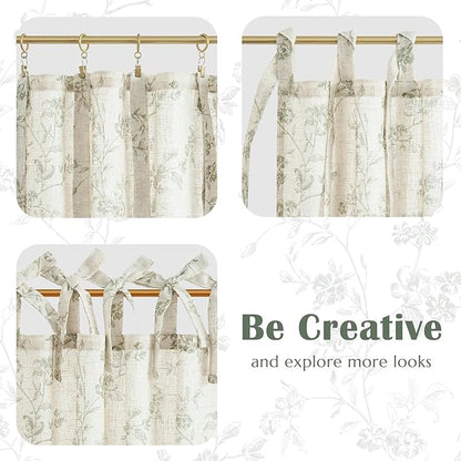 jinchan Floral Kitchen Curtains 24 Inch Linen Tier Curtains Christmas Decor - Image 8