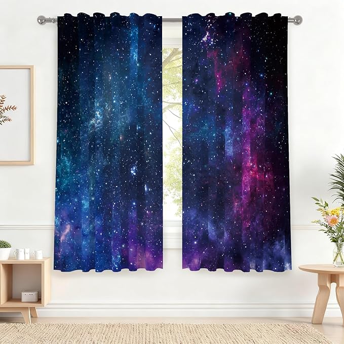 Renaiss 53 x 63 Inch Universe Galaxy Kitchen Window Tier Curtains Mystery Outer by Renaiss