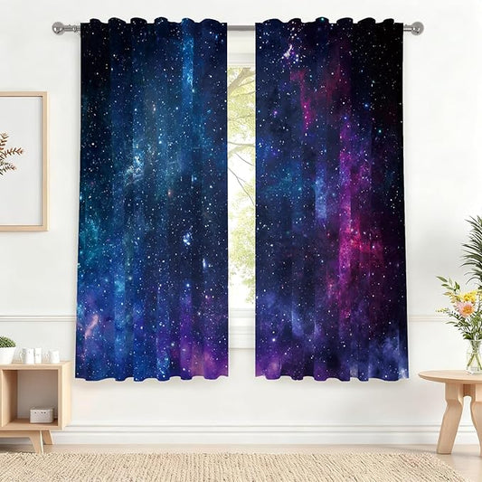Renaiss 26 x 63 Inch Universe Galaxy Kitchen Window Tier Curtains Mystery Outer by Renaiss