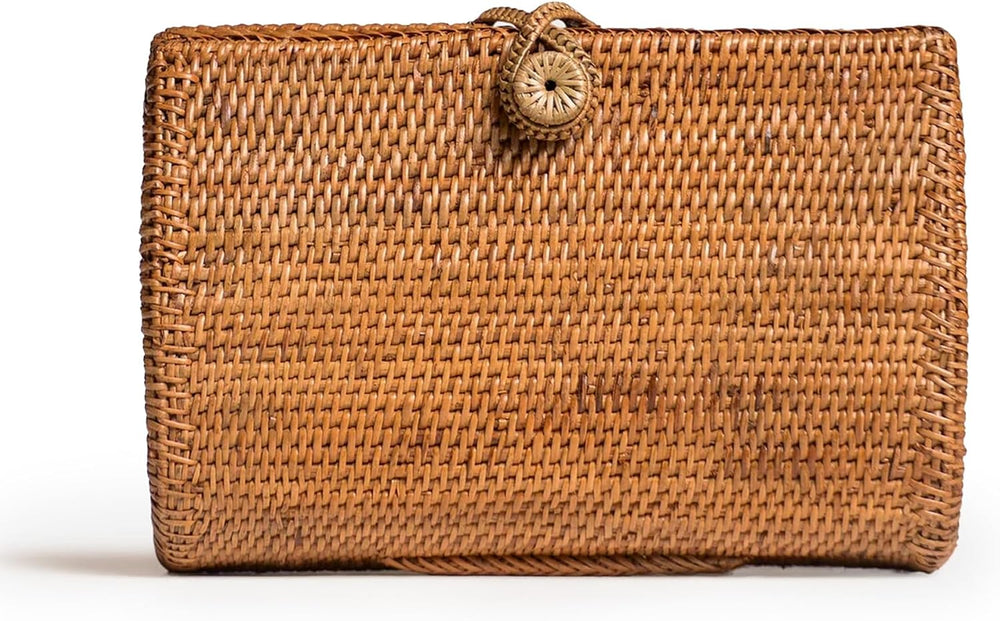 Novum Crafts Handmade Rattan Purse - Straw Wicker Crossbody Bag for Women