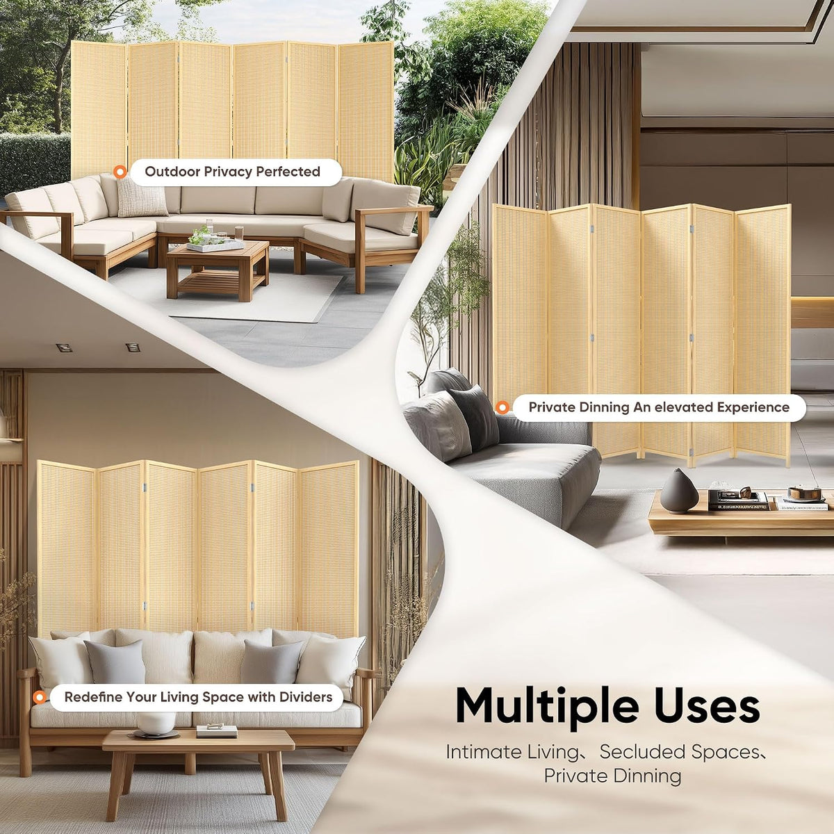 jostyle bamboo room divider, 6-panel folding privacy screen on a desk or shelf
