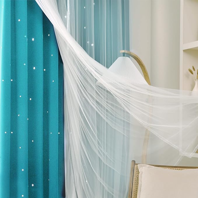 Kinryb Star Cutout Blackout 95 Inches Curtains Double Layer - Image 3
