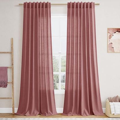 Extra Long Canyon Rose Linen Curtains 120 Inch by Nanspring