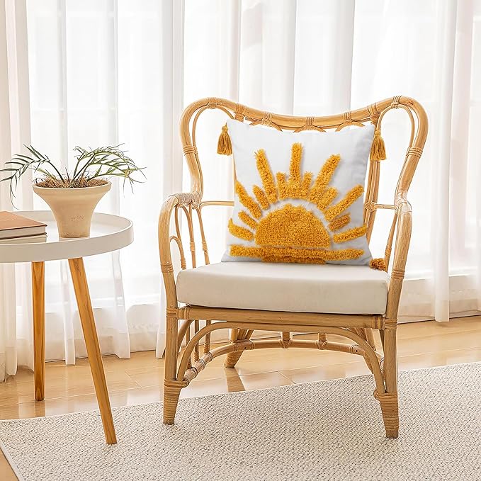 Adabana Boho Decorative Throw Pillow Covers 18x18 Tufted Yellow Sun Sunshine - Image 6