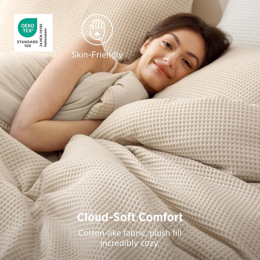 Bedsure Beige Comforter Set King, Ultra Soft Waffle Bedding