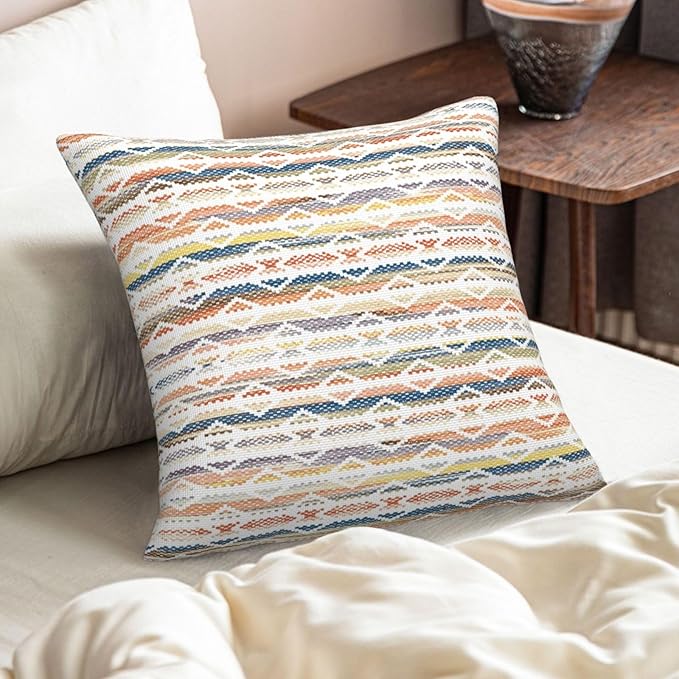 Colorful Boho Geometric Abstract Striped Throw Pillow Covers 18x18 Inch Set of - Image 5