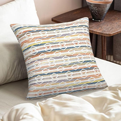 Colorful Boho Geometric Abstract Striped Throw Pillow Covers 18x18 Inch Set of - Image 5