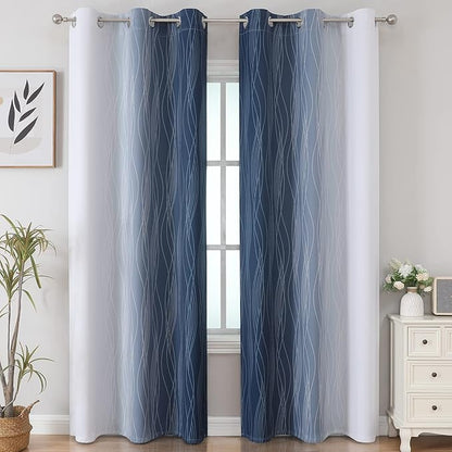 Estelar Textiler Navy Blue and Greyish White Blackout Curtains 84 Inches Long - Image 2