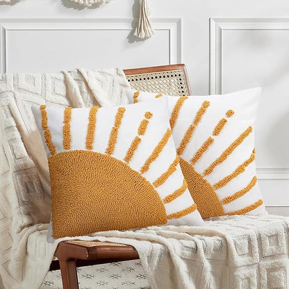 Adabana Boho Decorative Yellow Throw Pillow Covers 20x20, Tufted Sun Pillow - Image 5
